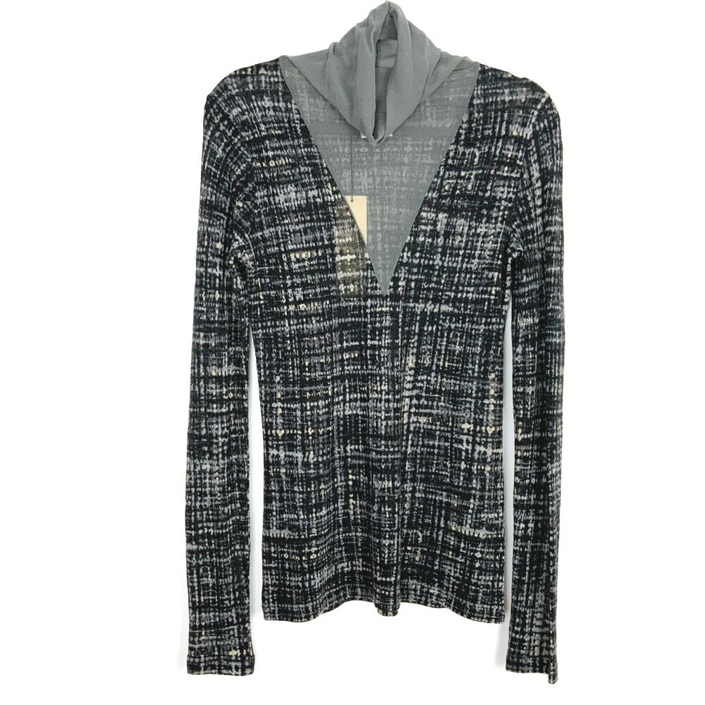 NEW Fuzzi Italy Long Sleeve Turtleneck Abstract Print Mesh Top Sz L